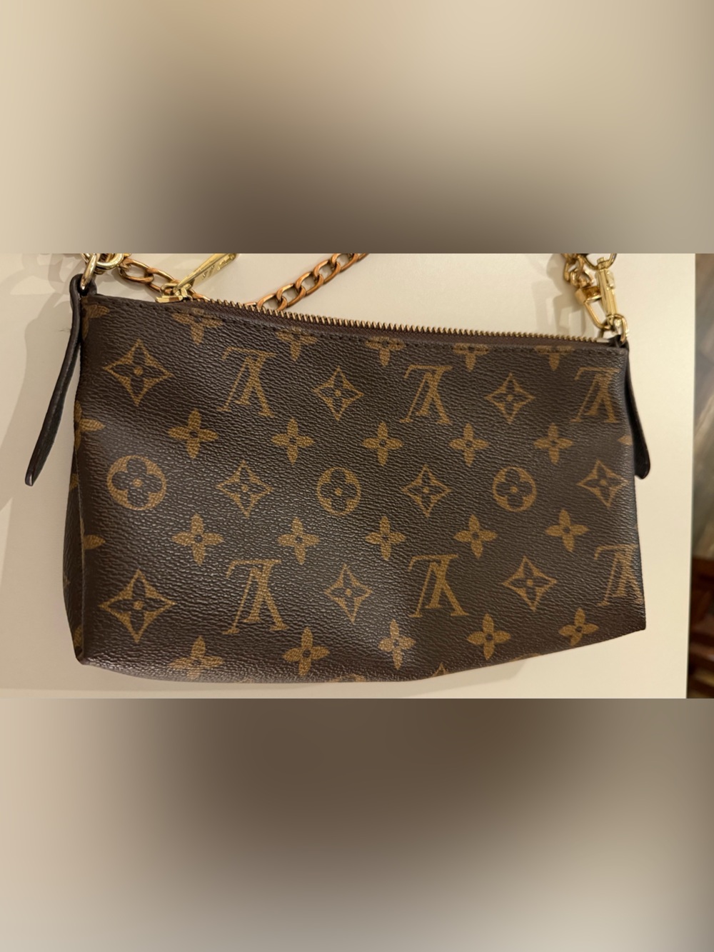 Brown Monogram Canvas Wristlet with Gold Accents - Picture 4 of 6